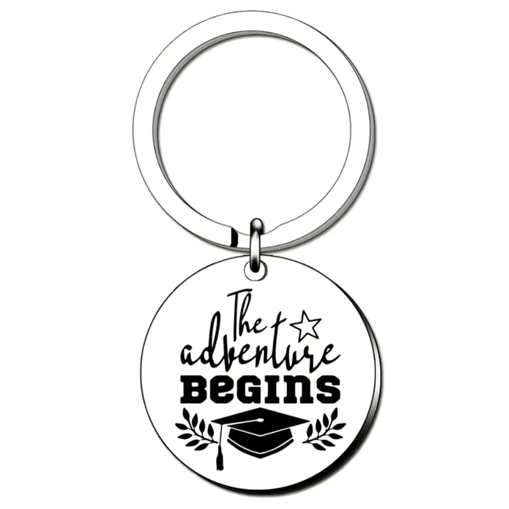3/$25 The Adventure Begins Graduation Stainless Steel Keychain NEW